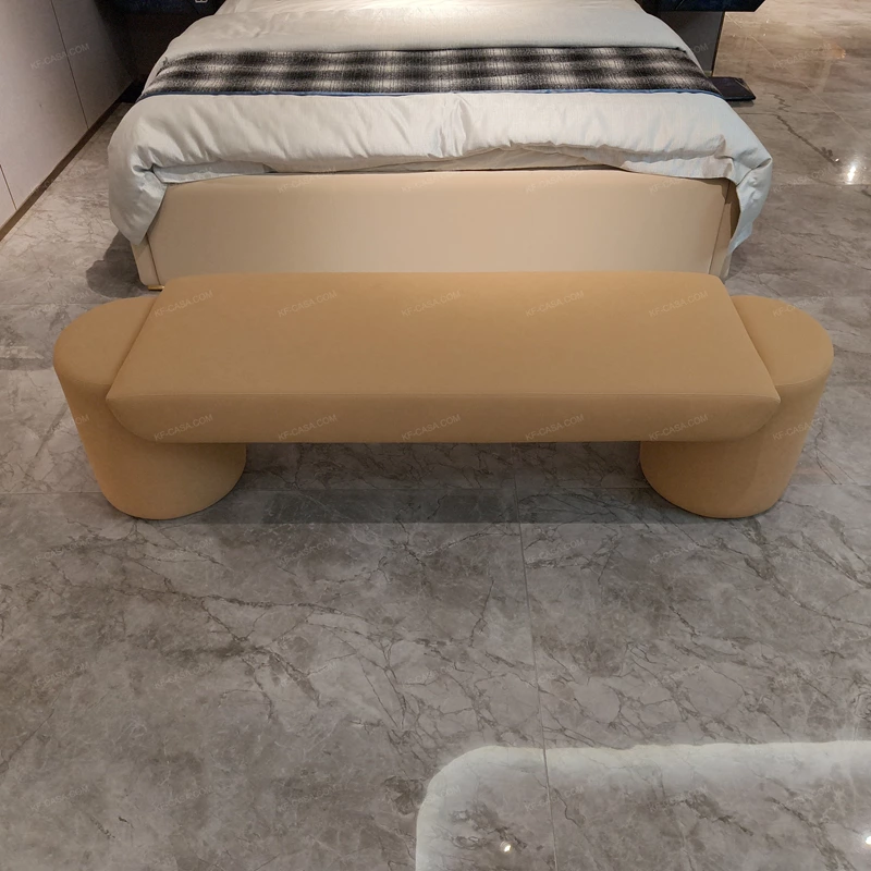 Minimalist Beige Fabric Upholstered Bed Bench